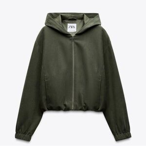Zara Dark Green Hooded Bomber Jacket
